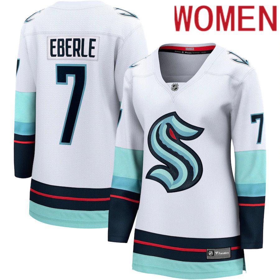 Women Seattle Kraken #7 Jordan Eberle Fanatics Branded White Away Premier Breakaway Player NHL Jersey